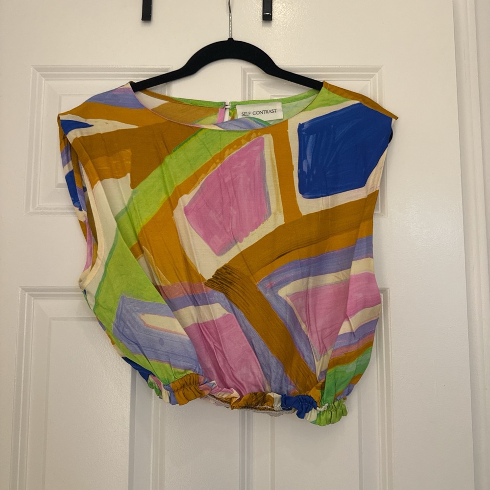 Self Contrast Colorful Abstract Blouse